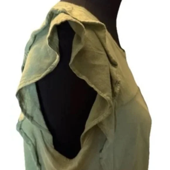 Gap Women's Luxe Green Top, Ruffle Sleeves, Pleats, Size Medium - Picture 6 of 12